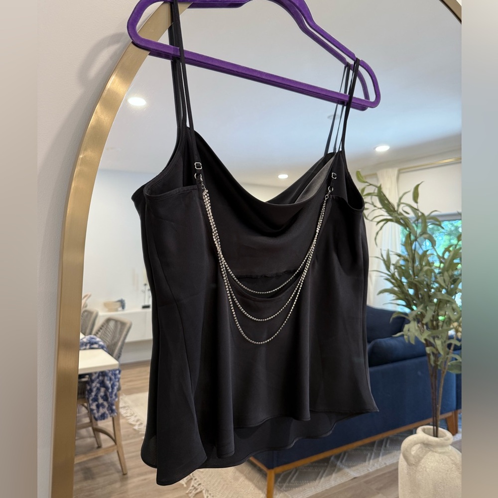 Express Black Cowl Neck Women's Camisole Top with chain back detail